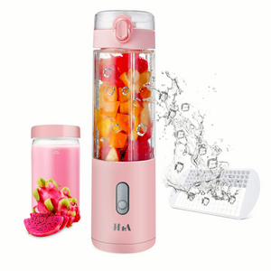 Portable Blender Personal Small Travel Blender Cup for Shakes & Smoothies , Portable Blender Bottle with 2pc 12oz Bottle & Attached Ice Tray , 4000mAh USB Rechargeable Battery