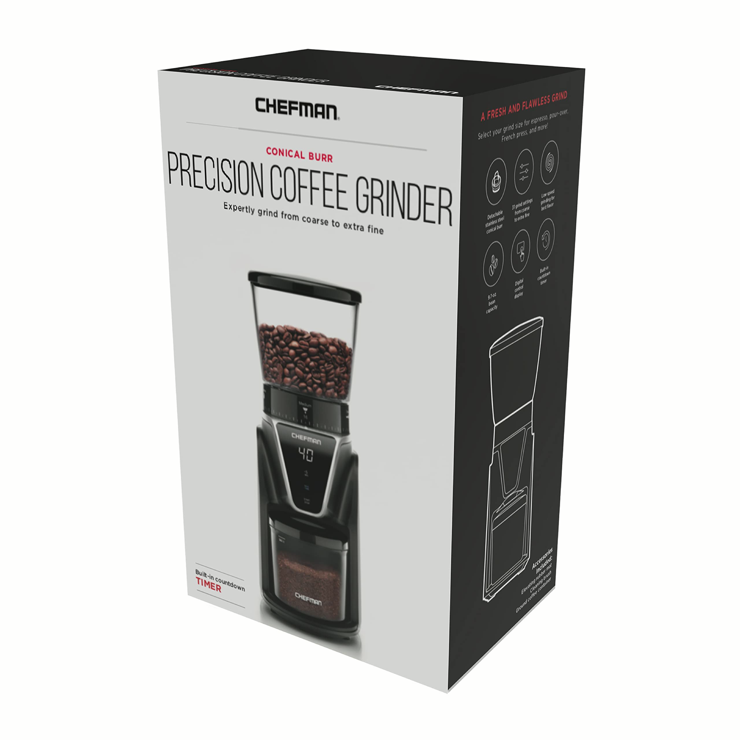 Conical Burr Coffee Grinder, Create The Boldest & Most Flavorful Grind With 31 Settings From Coarse To Extra Fine, One-Touch Digital Control & 9.7-oz Bean Capacity