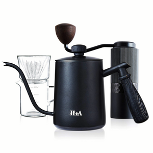 H1A Coffee Grinder Set, Pour Over Coffee Maker Set, Kit Includes Stainless Steel Gooseneck Kettle, Manual Coffee Grinder & Coffee Dripper Brewer & 40 pieces of coffee filter paper, Great Replacement for Coffee Machines, Excellent Coffee Gift (black)0