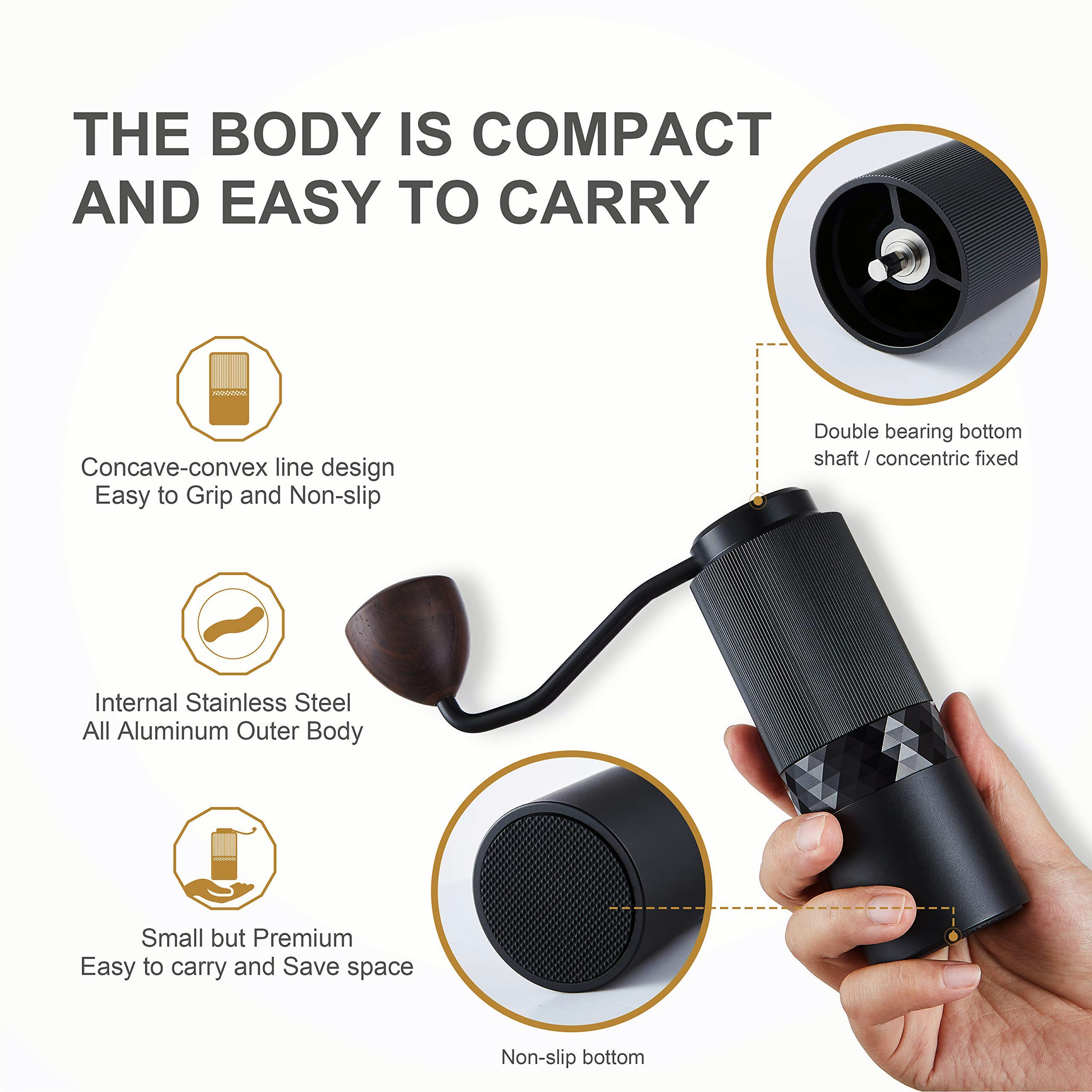 H1A Coffee Grinder Set, Pour Over Coffee Maker Set, Kit Includes Stainless Steel Gooseneck Kettle, Manual Coffee Grinder & Coffee Dripper Brewer & 40 pieces of coffee filter paper, Great Replacement for Coffee Machines, Excellent Coffee Gift (black)0