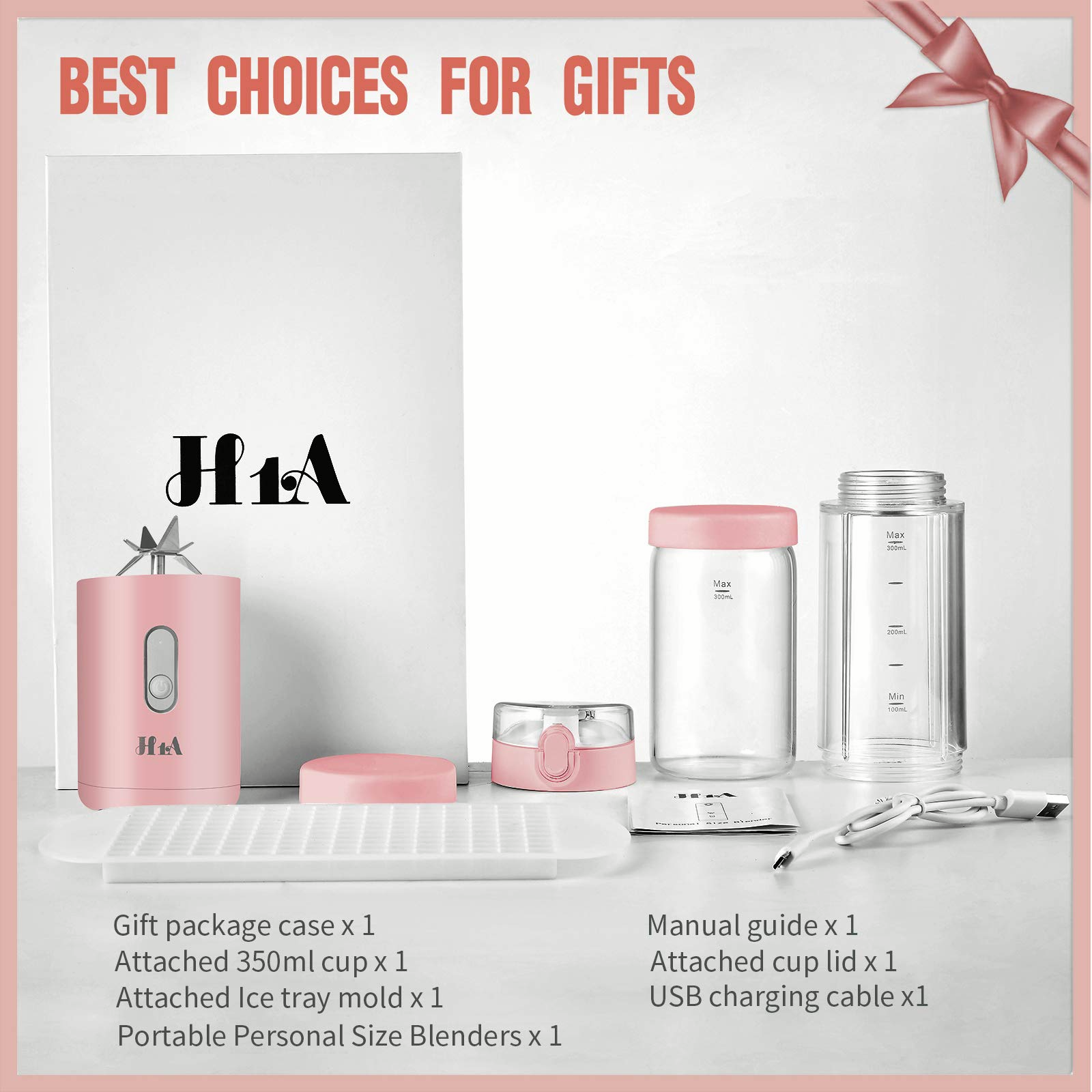 Portable Blender Personal Small Travel Blender Cup for Shakes & Smoothies , Portable Blender Bottle with 2pc 12oz Bottle & Attached Ice Tray , 4000mAh USB Rechargeable Battery