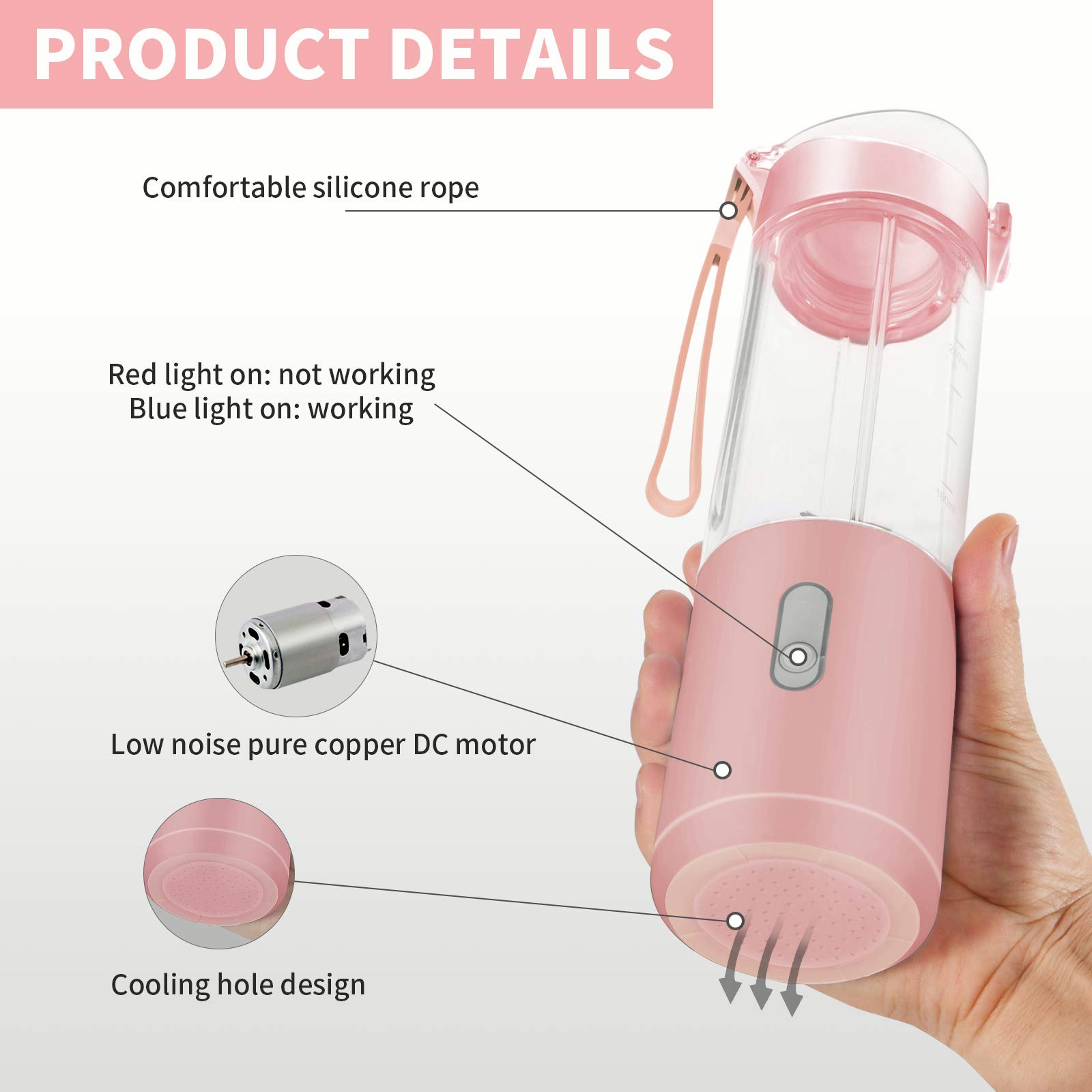 Portable Blender Personal Small Travel Blender Cup for Shakes & Smoothies , Portable Blender Bottle with 2pc 12oz Bottle & Attached Ice Tray , 4000mAh USB Rechargeable Battery