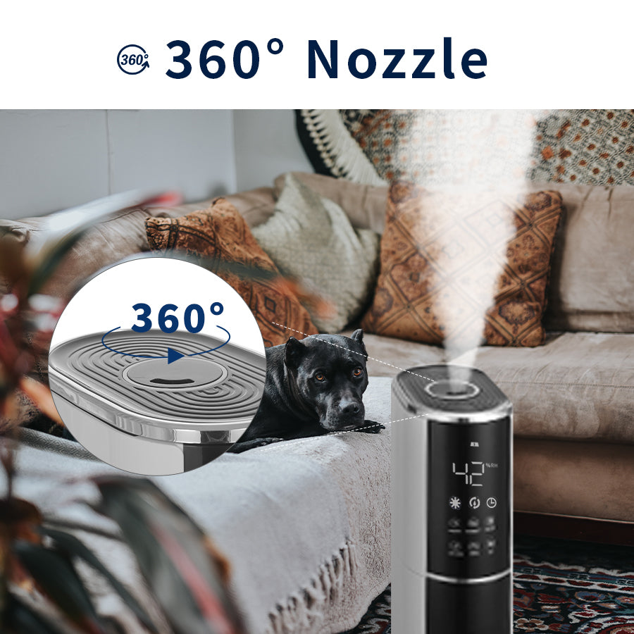 KELOPA Freestanding Humidifier with Top Fill 9L/2.4Gal Water Tank, Cool Mist Ultrasonic Air Humidifiers with Essential Oil, Adjustable 360° Nozzle, Whisper Quiet Operation, Sleep Mode, Auto Shut Off, for Home, Bedroom, Baby room, Office, Plants(Black&White)