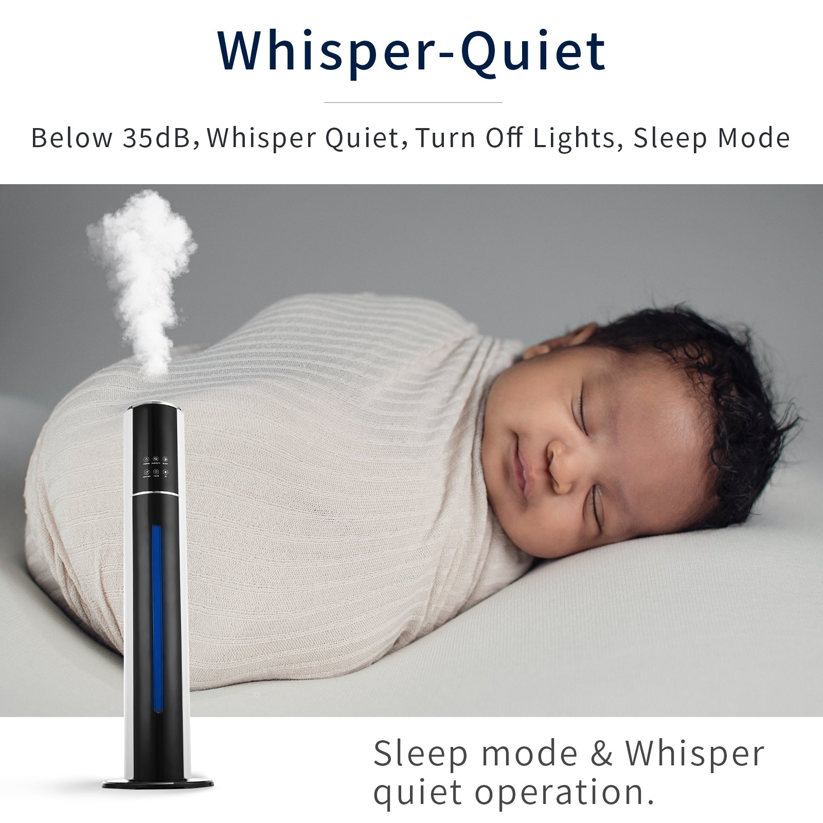 KELOPA Freestanding Humidifier with Top Fill 9L/2.4Gal Water Tank, Cool Mist Ultrasonic Air Humidifiers with Essential Oil, Adjustable 360° Nozzle, Whisper Quiet Operation, Sleep Mode, Auto Shut Off, for Home, Bedroom, Baby room, Office, Plants(Black&White)