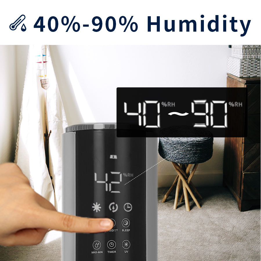 KELOPA Freestanding Humidifier with Top Fill 9L/2.4Gal Water Tank, Cool Mist Ultrasonic Air Humidifiers with Essential Oil, Adjustable 360° Nozzle, Whisper Quiet Operation, Sleep Mode, Auto Shut Off, for Home, Bedroom, Baby room, Office, Plants(Black&White)