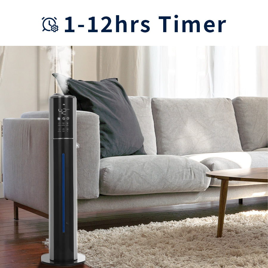 KELOPA Freestanding Humidifier with Top Fill 9L/2.4Gal Water Tank, Cool Mist Ultrasonic Air Humidifiers with Essential Oil, Adjustable 360° Nozzle, Whisper Quiet Operation, Sleep Mode, Auto Shut Off, for Home, Bedroom, Baby room, Office, Plants(Black&White)