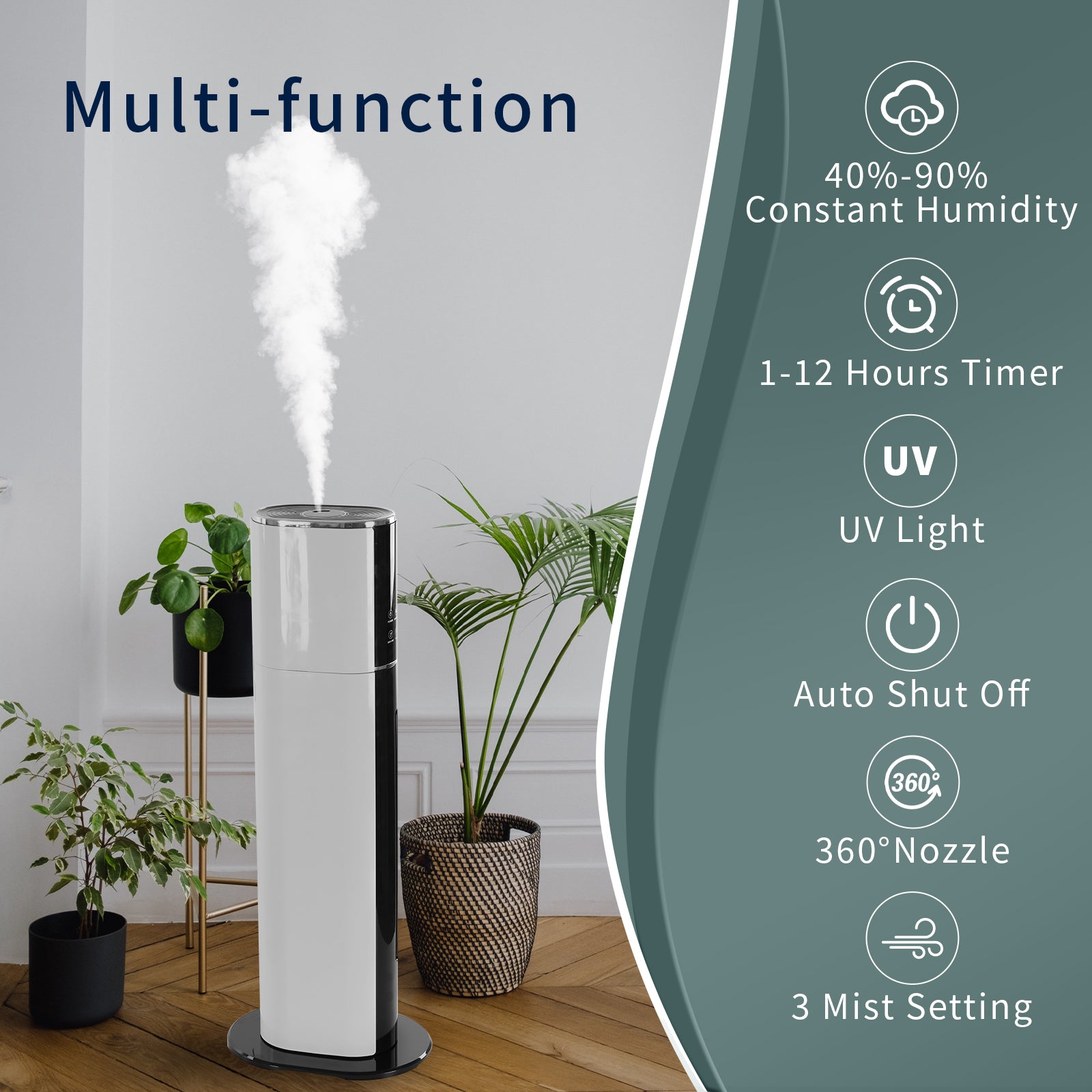 KELOPA Freestanding Humidifier with Top Fill 9L/2.4Gal Water Tank, Cool Mist Ultrasonic Air Humidifiers with Essential Oil, Adjustable 360° Nozzle, Whisper Quiet Operation, Sleep Mode, Auto Shut Off, for Home, Bedroom, Baby room, Office, Plants(Black&White)