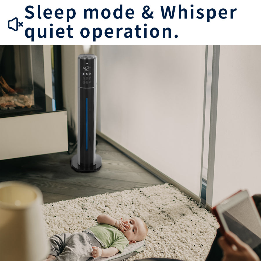 KELOPA Freestanding Humidifier with Top Fill 9L/2.4Gal Water Tank, Cool Mist Ultrasonic Air Humidifiers with Essential Oil, Adjustable 360° Nozzle, Whisper Quiet Operation, Sleep Mode, Auto Shut Off, for Home, Bedroom, Baby room, Office, Plants(Black&White)