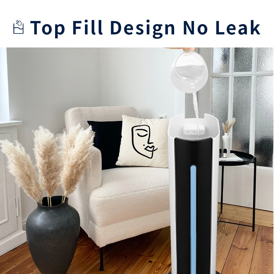 KELOPA Freestanding Humidifier with Top Fill 9L/2.4Gal Water Tank, Cool Mist Ultrasonic Air Humidifiers with Essential Oil, Adjustable 360° Nozzle, Whisper Quiet Operation, Sleep Mode, Auto Shut Off, for Home, Bedroom, Baby room, Office, Plants(Black&White)