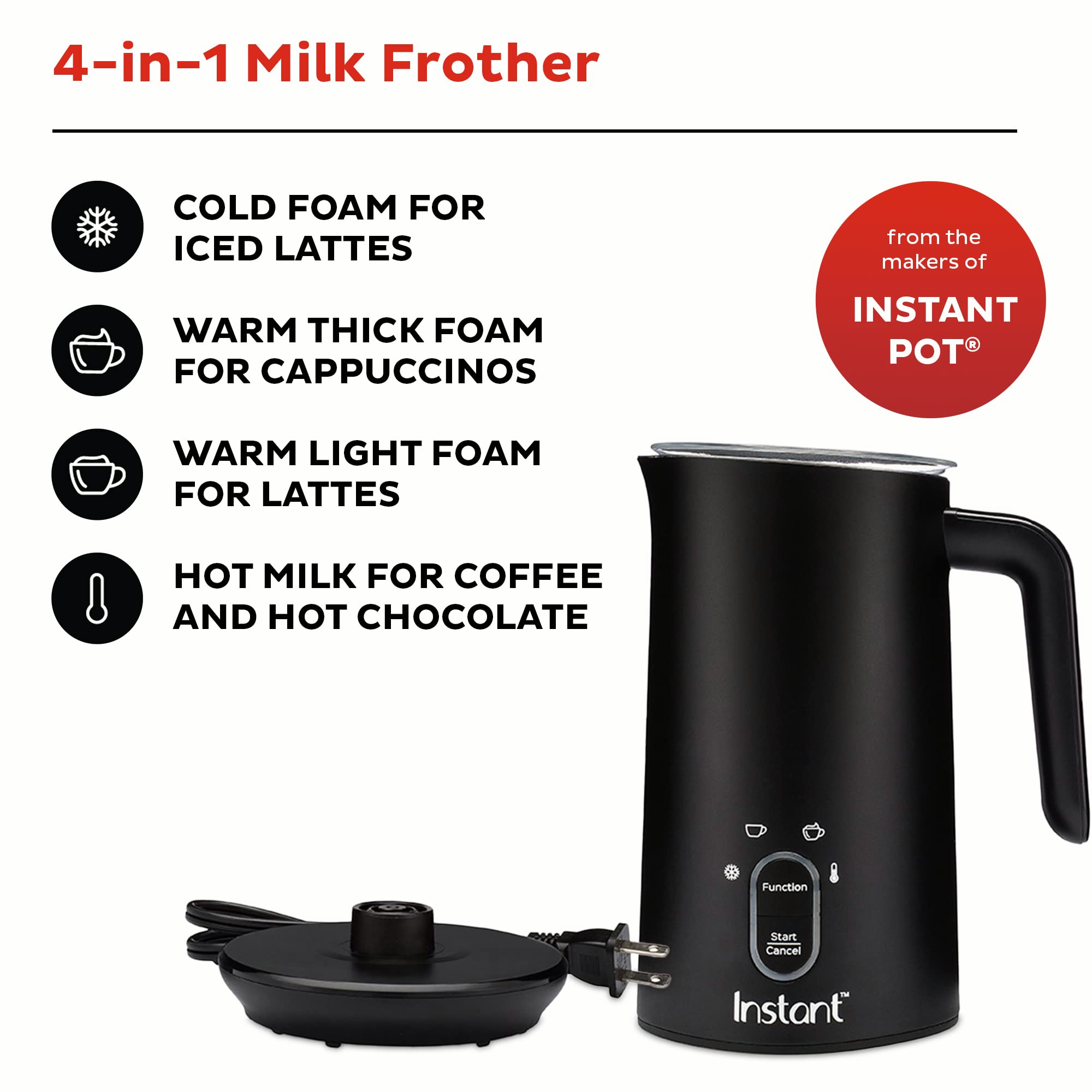 Milk Frother, 4-in-1 Electric Milk Steamer, 10oz/295ml Automatic Hot and Cold Foam Maker and Milk Warmer for Latte, Cappuccinos, Macchiato, 500W