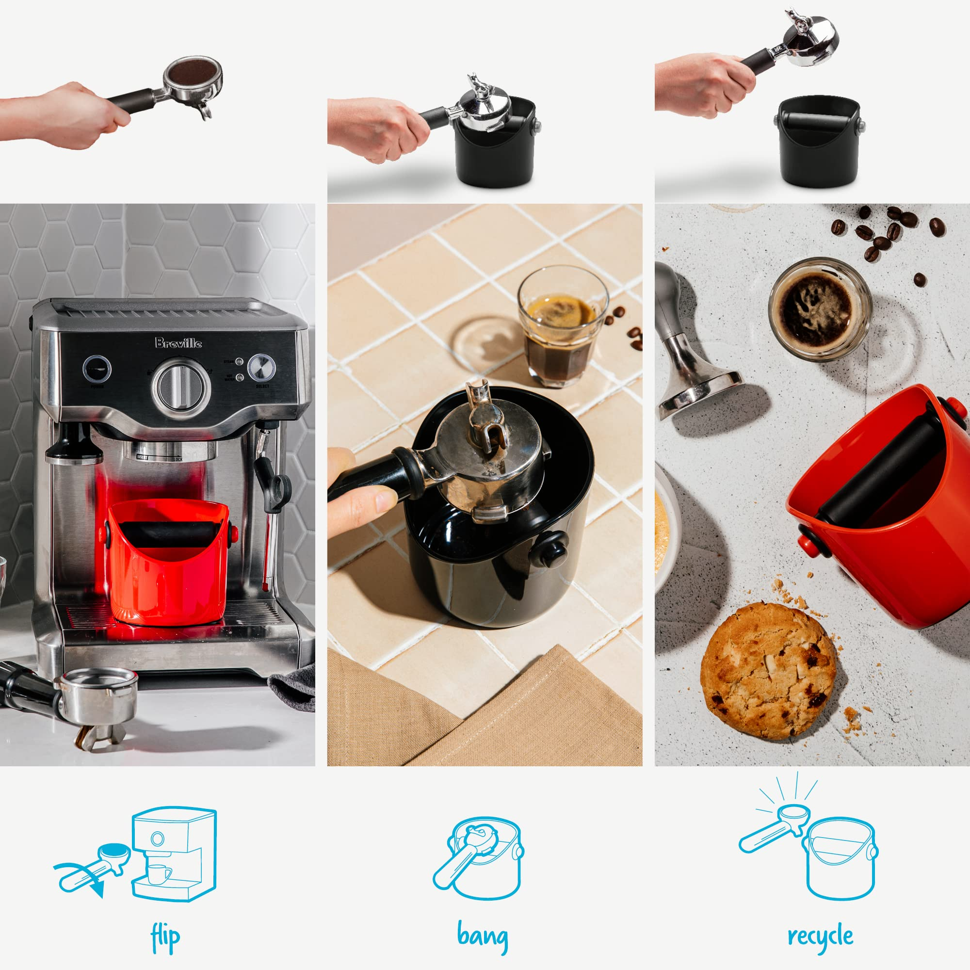 Modern Espresso Knock Box | Sturdy & Compact Coffee Knock Box | Space-Saving Coffee Ground Bin with Durable Knock Bar | Easy-To-Clean Espresso Knock Boxes | Black (Big)