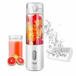 H1A Portable Blender Personal Small Travel Blender Cup for Shakes & Smoothies , Portable Blender Bottle with 2pc 12oz Bottle & Attached Ice Tray , 4000mAh USB Rechargeable Battery (White)