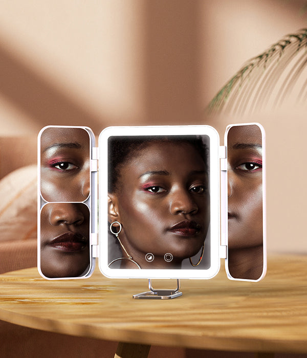 VEVETEC Rechargeable Lighted Makeup Mirror, Portable Trifold Led Vanity Mirror, Dimmable, 3Color, 1X/3X/7X Magnification2